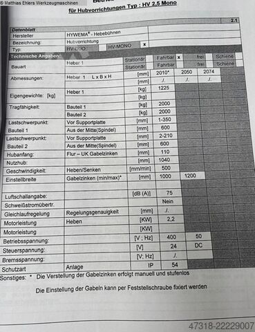 Emelőberendezések HYWEMA HV 2,5 Mono