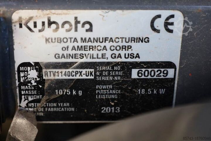 Kubota RTV1140CPX-UK 4x4 ATV, geleverd in huidige staat, diesel, vierwielaandrijving, 4 zitplaatsen. Kubota RTV1140CPX-UK 4x4 ATV As-Is, Diesel, 4x4 Drive, 4