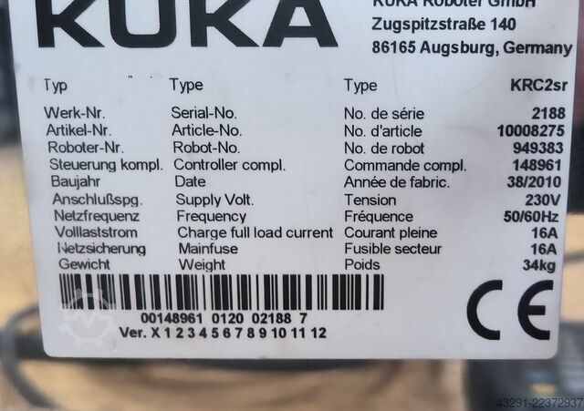 Robot industriel Kuka KRC2sr + KCP2 + KR5 sixx R850