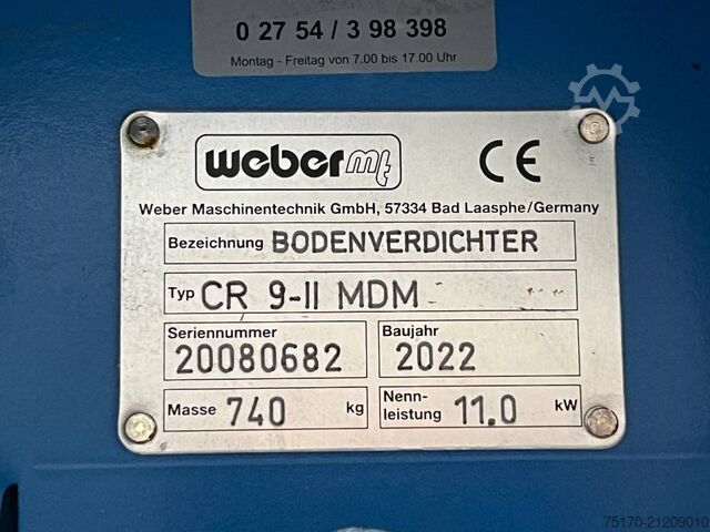 Verdichter Weber CR 9 MDM Rüttelplatte / 740kg / DEMO / 2022