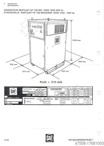 Plasmasnijder SAF HP 120 nertajet + CPM 250