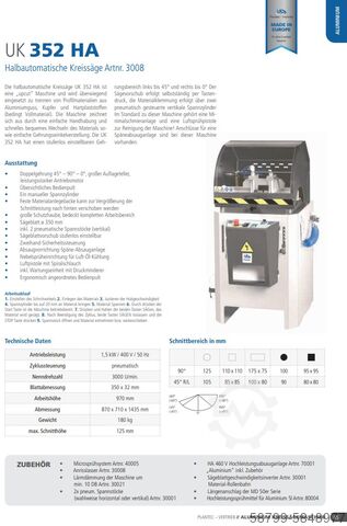 Poluautomatska aluminijumska kružna testera  Plantec UK 352 HA