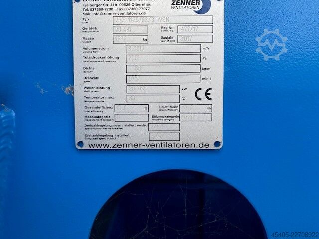 Ventilador Zenner Ventilator VRZ 1120/63/3 WSN