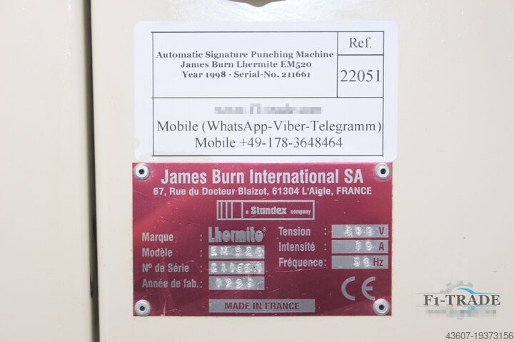 Máquina de perfuração automática de assinaturas JAMES BURN Lhermite EM 520