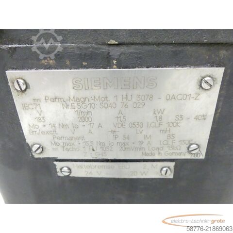 Unidade de controlo Siemens 1HU3078-0AC01-Z Permanent-Magnet-Motor SN: E5G10504076029