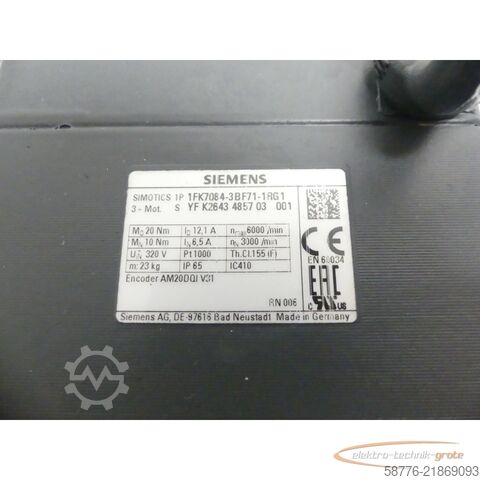 Steuerung Siemens SIMOTICS 1FK7084-3BF71-1RG1 Synchronmotor SN: YFK2643485703001