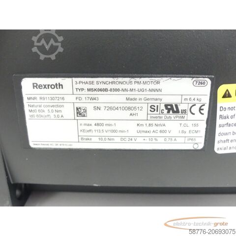Motor Rexroth Rexroth MSK060B-0300-NN-M1-UG1-NNNN MNR: R911307216 SN:7260410080512 - ungebr.!