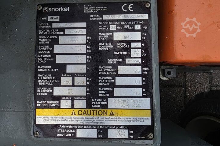 Αρθρωτή τηλεσκοπική πλατφόρμα εργασίας Snorkel A38E As-Is, Electric, 13.5m Working Height, 6.1m R