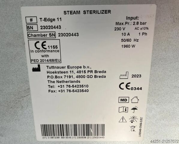 Tabletop autoclave, 27 liters Tuttnauer T-Edge 11