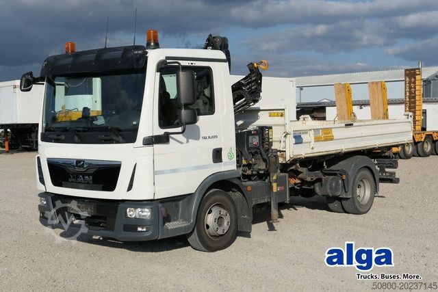 Benne tri-benne MAN 8.220 TGL BB, Hiab 055 BS-2, Greifer, AHK, Funk