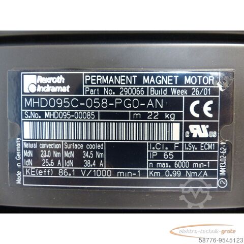 Control unit Indramat Rexroth MHD095C-058-PG0-AN Per. Magnet Motor SN: MHD095-00085 ungebr.