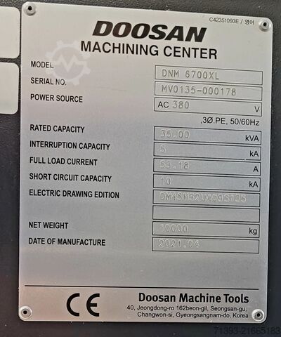 Centre d'usinage DOOSAN DNM 6700 XL