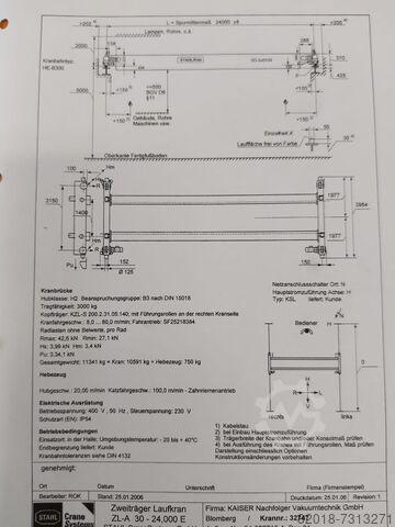 Vakuumski sistem slaganja, gantrija dizalica KAISER SBTE-F100-750/3.000, Hallenkran, Kran