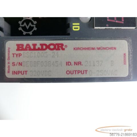 Bileşen Baldor BSC1005-24 Servoantrieb INPUT 320VDC ID/No: 21137B SN: BEDBF038454