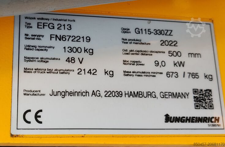 Ηλεκτρικό - 3 τροχοί Jungheinrich EFG 213 LI ION 2022y/ 3.3m/ 8561h/ 4v