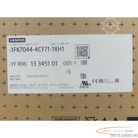 Besturingsunit Siemens 1FK7044-4CF71-1RH1 Synchronmotor SN: YFR9613345101001 --