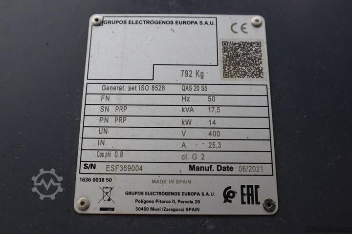 Kruszywo Atlas Copco QAS 20 S5 Valid Inspection, 17 kVA, Also Available