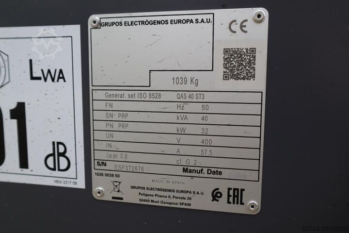 Kruszywo Atlas Copco QAS 40 ST3 Valid inspection, Diesel, 40 kVA