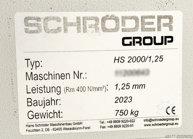 ψαλίδι λαμαρίνας (κοπτικό στέγης) SCHRÖDER - FASTI HS 2000 x 1,25 + ELGO Hinteranschlag