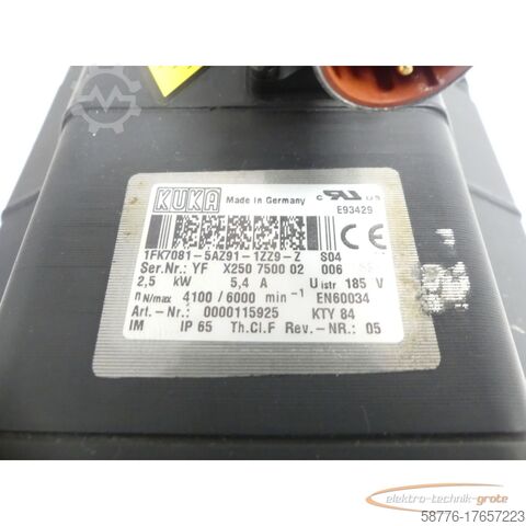 KUKA Motor KUKA 1FK7081-5AZ91-1ZZ9 - Z Servomotor SN: YFX250750002016 - Z = S04