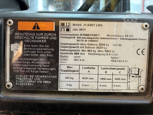 Elektrisk 3 -hjulet gaffeltruck Hyster J 1.6 XNT LWB