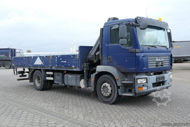 Düz kasa kamyon MAN 18.280 TGM 4x2, Hiab 099B-1Hiduo, Funk, Klima