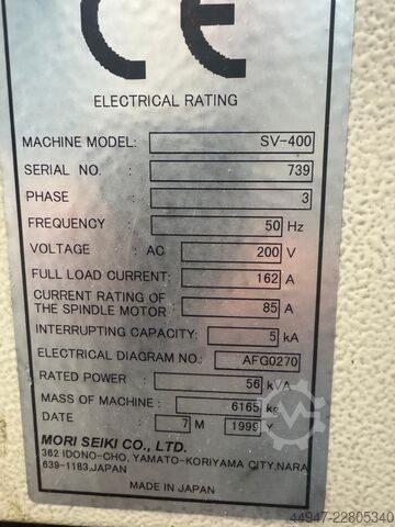 Vertikalt bearbetningscenter MORI SEIKI SV 400