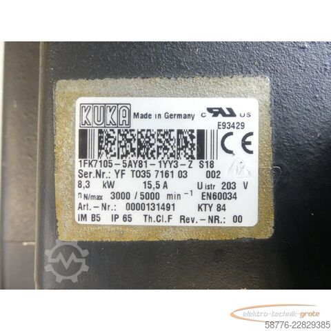 Unidad de control KUKA 1FK7105-5AY81-1YY3-Z S18 Servomotor SN: YFT035716103002