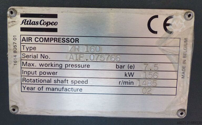 Olievrije schroefcompressor ZR160 Atlas Copco ZR160