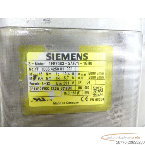 Siemens motor Siemens 1FK7083-5AF71-1GH0 Synchronmotor SN: YFTD36425801001