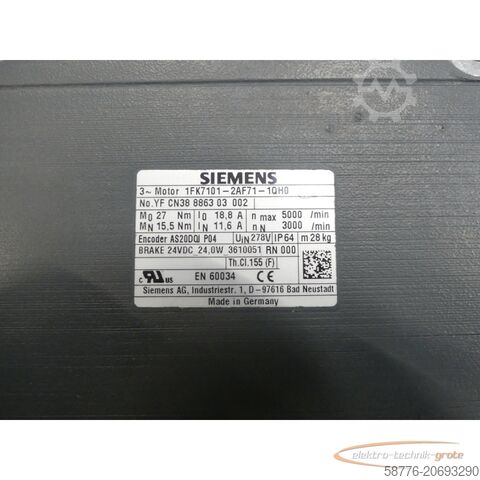 Motor Siemens Siemens 1FK7101-2AF71-1QH0 Synchronmotor SN: YFCN38886303002