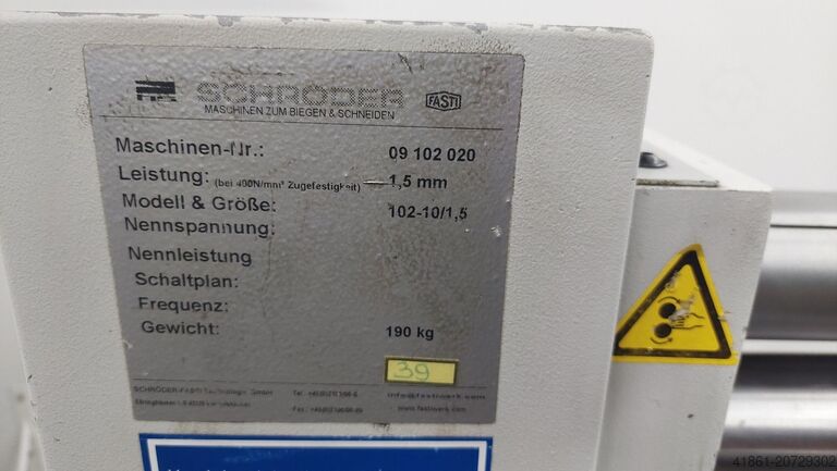 Ręczna zwijarka do blach 3-rolkowa SCHRÖDER-FASTI 102-10-1,5