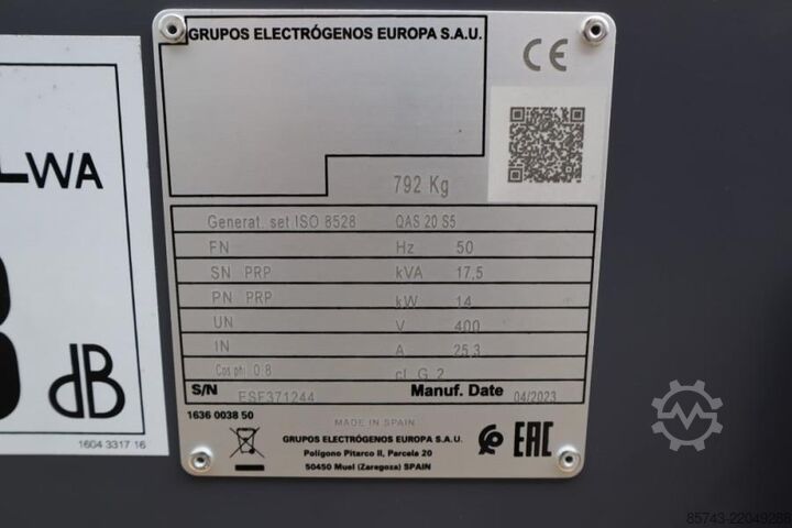 Kruszywo Atlas Copco QAS 20 S5 Valid Inspection, Diesel, 17 kVA, Also A