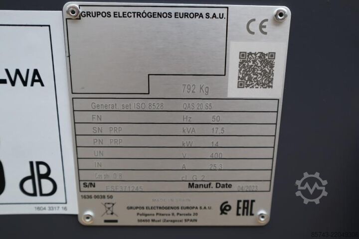 Kruszywo Atlas Copco QAS 20 S5 Valid Inspection, Diesel, 17 kVA, Also A