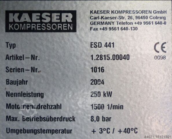 Compresor de tornillo 250 kW ESD441 Kaeser ESD441