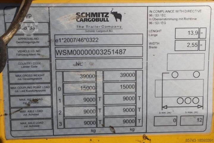 Curtain sided Schmitz CARG SCB3ST CoC Documents, TuV Loading Certificate