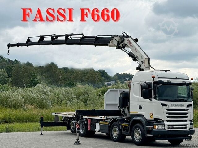 Truck mounted crane SCANIA R 580 * PLATFORM 8,40m * FASSI F660 + FUNK * 8x4
