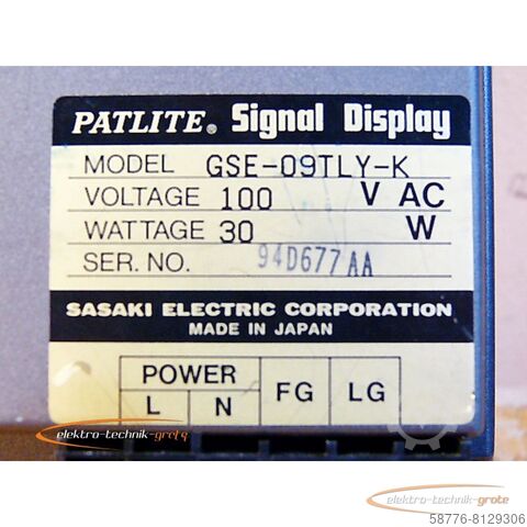 Componente Sasaki Electric Patlite GSE-09TLY-K Signal Display