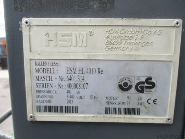 Papperspress, papperspress, avfallspress HSM HSM Ballenpresse HL 4010 Re (3437)