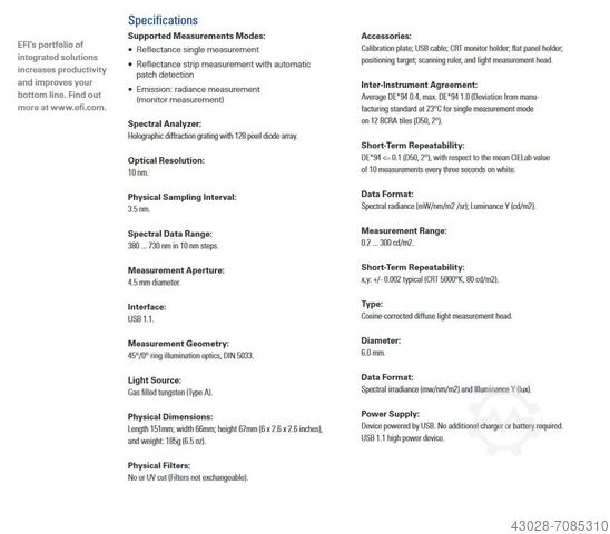 SPECTROFOTOMETER GRETAG MACBETH EFI ES 1000 (eye-one UVcut)