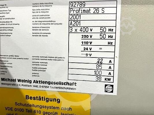 Négyoldalas gyalugépek Weinig Profimat 26 Super 2001 Weinig Profimat 26 Super
