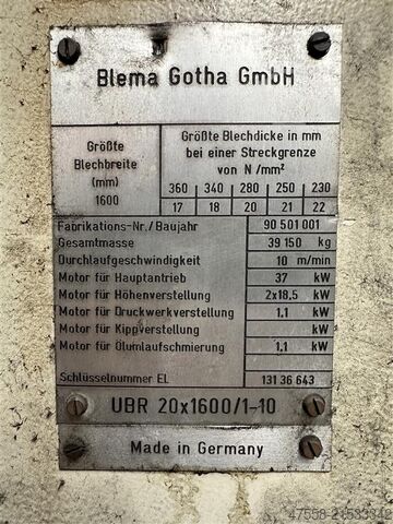 Blechrichtmaschinen WMW GOTHA UBR 20 x1600