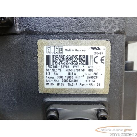 Unidad de control KUKA 1FK7105-5AY81-1YY3-Z S18 Servomotor SN: YFVD50670459008
