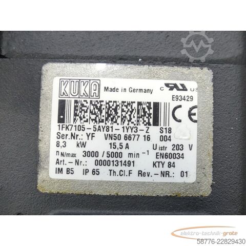 Besturingsunit KUKA 1FK7105-5AY81-1YY3-Z S18 Servomotor SN: YFVN50667716004