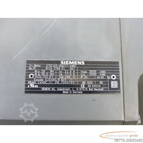 Steuerung Siemens 1FT6105-8AC71-4AB1 Synchron-Servomotor SN:YFB729378901001