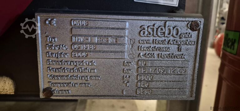 Ketel Astebo 5500kw, 10Bar, 120°, bouwjaar 2009 Astebo Hoval Viessmann Buderus THW-1/NTE/55-45