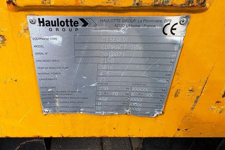 Ascensore a forbice Haulotte Compact 10N Electric, 10m Working Height, 230kg Ca