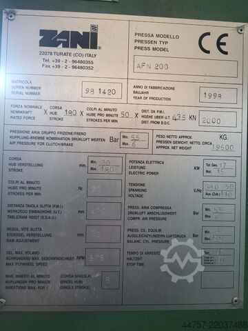 Excentrický lis ZANI AFN 200t