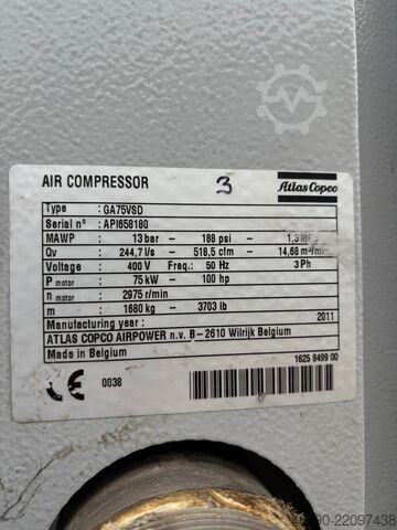 Csavarkompresszor Atlas Copco GA 75 VSD