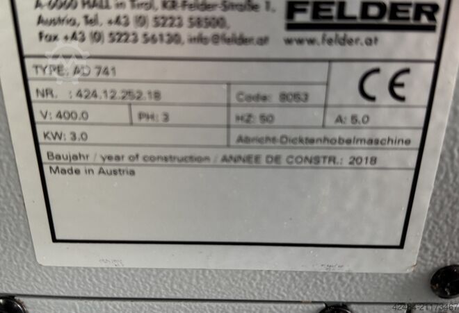 Høvl og tykkelseshøvl Felder, Format 4, Hammer AD741